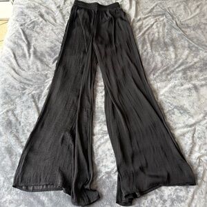 Black Lightweight Flowy Wide Leg Pants Elastic Waist Relaxed